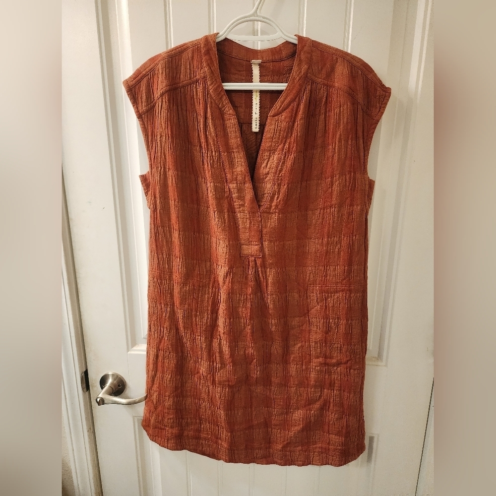 Uncle Frank Rust Orange Gauze Cotton Tunic Dress Size Small Boho